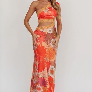 Selfie Leslie Orange Floral One-Shoulder Dress